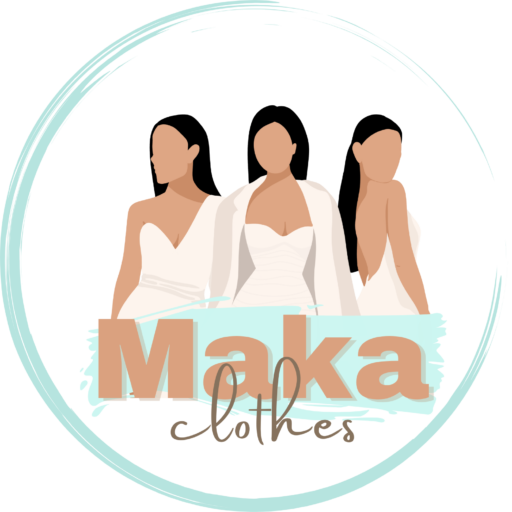 Logo de Maka Clothes con tres siluetas femeninas en vestidos elegantes dentro de un círculo azul claro.